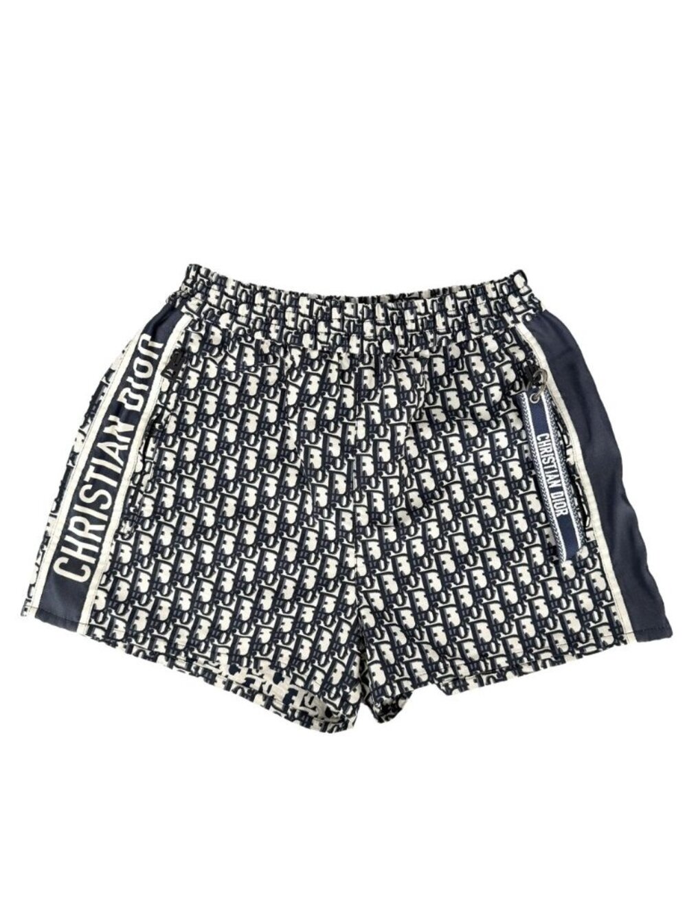 Dior Pants Oblique Shorts 34 Navy Beige Silver Polyester Spring Summer Vintage